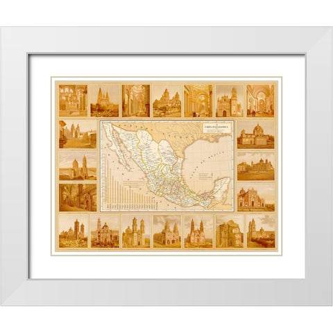 Ecclesiastical Map of Mexico White Modern Wood Framed Art Print with Double Matting by Vintage Maps
