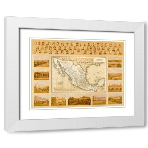 Political Map of Mexico White Modern Wood Framed Art Print with Double Matting by Vintage Maps