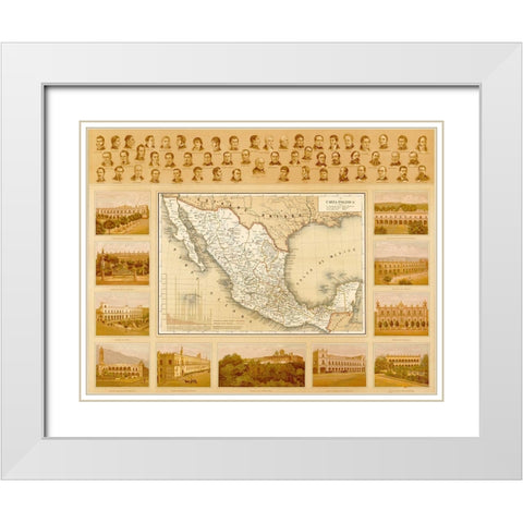 Political Map of Mexico White Modern Wood Framed Art Print with Double Matting by Vintage Maps