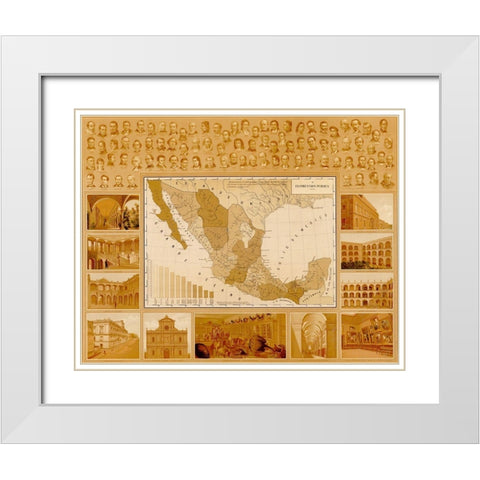 Public Education in Mexico White Modern Wood Framed Art Print with Double Matting by Vintage Maps