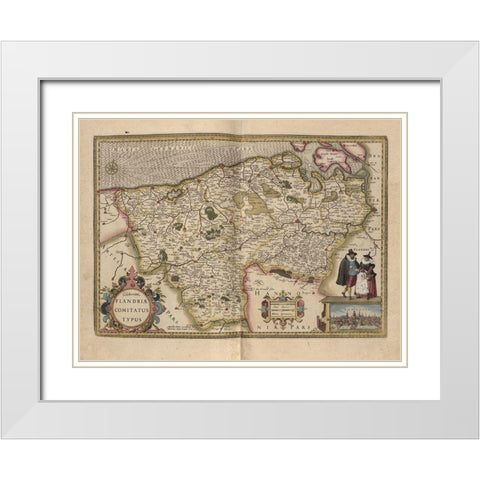 Flanders Belgium Map White Modern Wood Framed Art Print with Double Matting by Vintage Maps