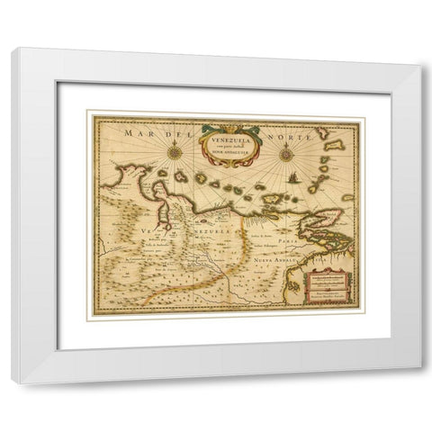 Venezuela 1630 White Modern Wood Framed Art Print with Double Matting by Vintage Maps