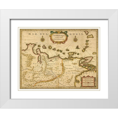 Venezuela 1630 White Modern Wood Framed Art Print with Double Matting by Vintage Maps