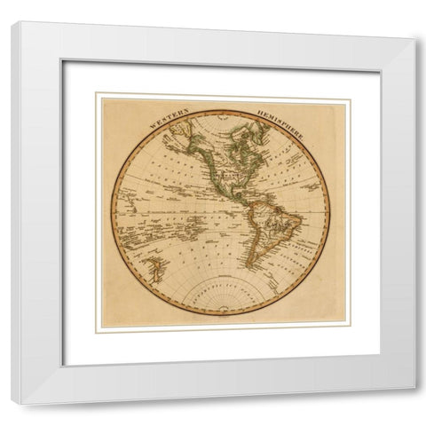 Western Hemisphere 1817 White Modern Wood Framed Art Print with Double Matting by Vintage Maps