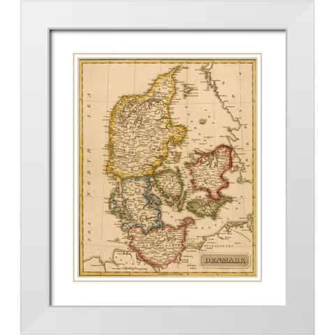 Denmark 1817 White Modern Wood Framed Art Print with Double Matting by Vintage Maps