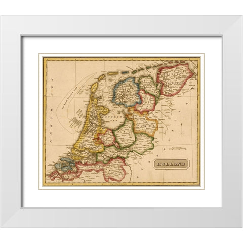 Holland Netherlands 1817 White Modern Wood Framed Art Print with Double Matting by Vintage Maps
