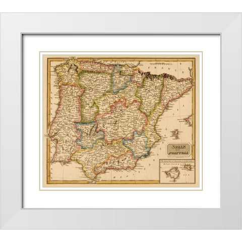 Spain 1817 White Modern Wood Framed Art Print with Double Matting by Vintage Maps