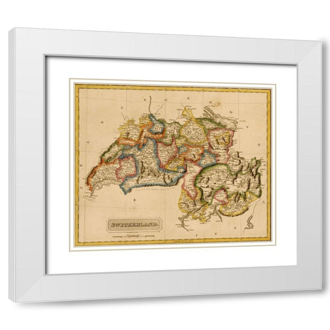 Switzerland 1817 White Modern Wood Framed Art Print with Double Matting by Vintage Maps