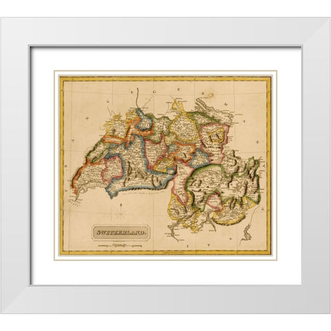 Switzerland 1817 White Modern Wood Framed Art Print with Double Matting by Vintage Maps