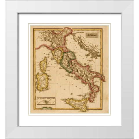 Italy 1817 White Modern Wood Framed Art Print with Double Matting by Vintage Maps