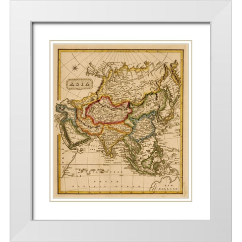 Asia 1817 White Modern Wood Framed Art Print with Double Matting by Vintage Maps