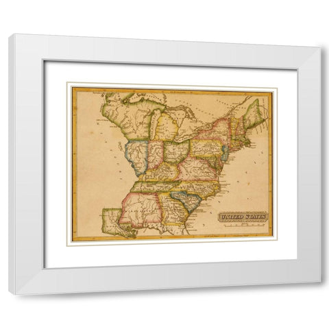 United States 1817 White Modern Wood Framed Art Print with Double Matting by Vintage Maps