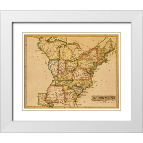 United States 1817 White Modern Wood Framed Art Print with Double Matting by Vintage Maps
