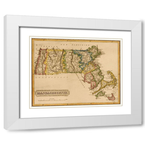 Massachusetts 1817 White Modern Wood Framed Art Print with Double Matting by Vintage Maps