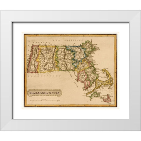 Massachusetts 1817 White Modern Wood Framed Art Print with Double Matting by Vintage Maps