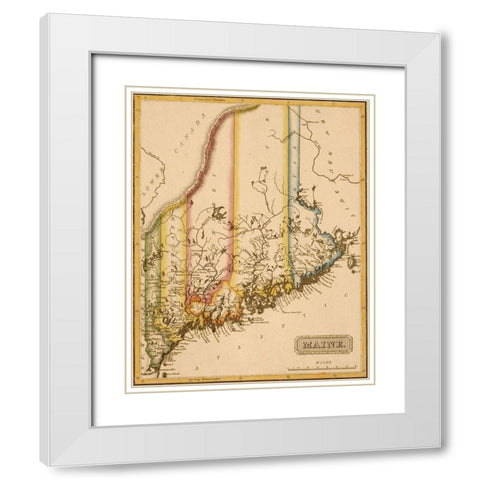 Maine 1817 White Modern Wood Framed Art Print with Double Matting by Vintage Maps