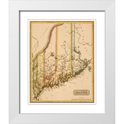 Maine 1817 White Modern Wood Framed Art Print with Double Matting by Vintage Maps