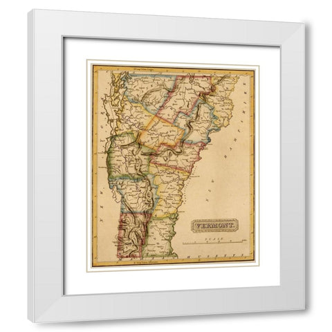Vermont 1817 White Modern Wood Framed Art Print with Double Matting by Vintage Maps
