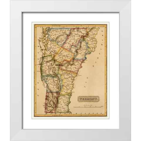 Vermont 1817 White Modern Wood Framed Art Print with Double Matting by Vintage Maps