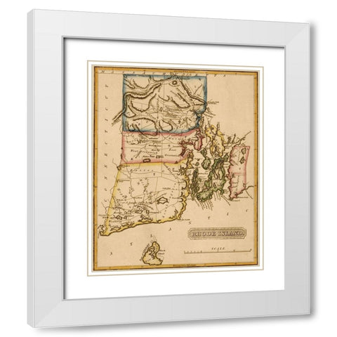 Rhode Island 1817 White Modern Wood Framed Art Print with Double Matting by Vintage Maps