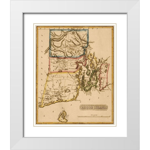 Rhode Island 1817 White Modern Wood Framed Art Print with Double Matting by Vintage Maps