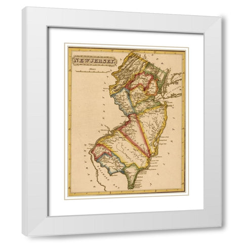 New Jersey 1817 White Modern Wood Framed Art Print with Double Matting by Vintage Maps