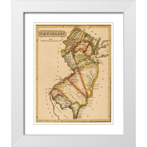New Jersey 1817 White Modern Wood Framed Art Print with Double Matting by Vintage Maps
