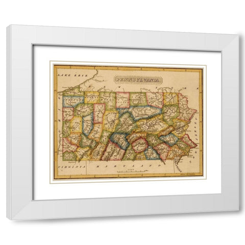 Pennsylvania 1817 White Modern Wood Framed Art Print with Double Matting by Vintage Maps
