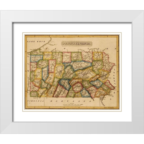 Pennsylvania 1817 White Modern Wood Framed Art Print with Double Matting by Vintage Maps