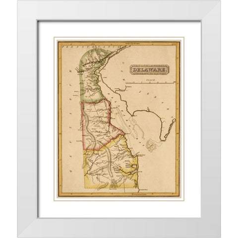 Delaware 1817 White Modern Wood Framed Art Print with Double Matting by Vintage Maps