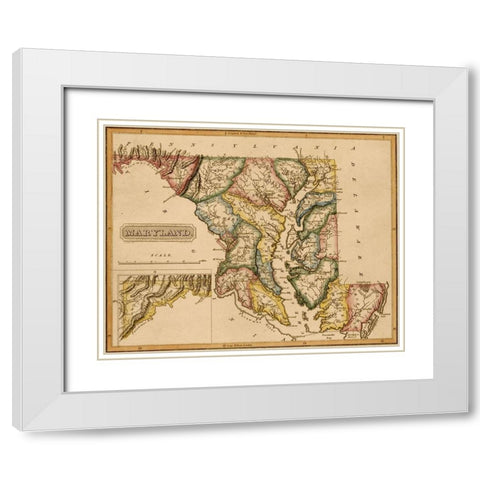Maryland 1817 White Modern Wood Framed Art Print with Double Matting by Vintage Maps