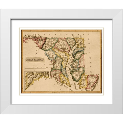 Maryland 1817 White Modern Wood Framed Art Print with Double Matting by Vintage Maps