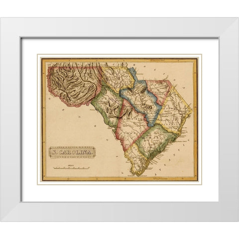 South Carolina 1817 White Modern Wood Framed Art Print with Double Matting by Vintage Maps