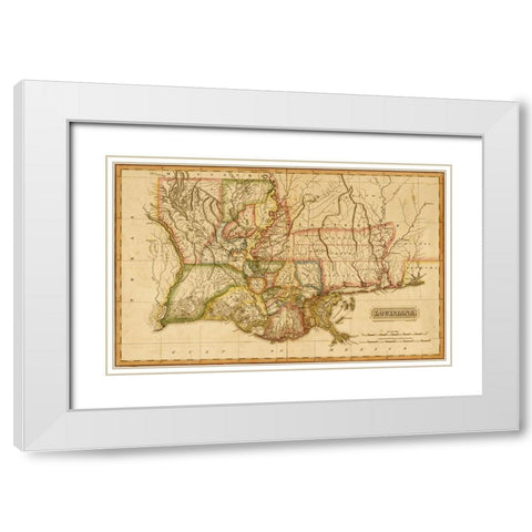 Louisiana 1817 White Modern Wood Framed Art Print with Double Matting by Vintage Maps