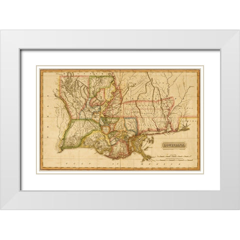 Louisiana 1817 White Modern Wood Framed Art Print with Double Matting by Vintage Maps