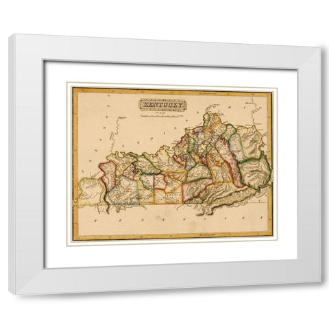 Kentucky 1817 White Modern Wood Framed Art Print with Double Matting by Vintage Maps