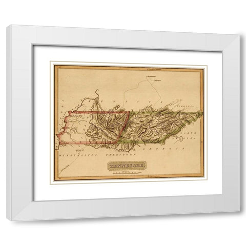 Tennessee 1817 White Modern Wood Framed Art Print with Double Matting by Vintage Maps