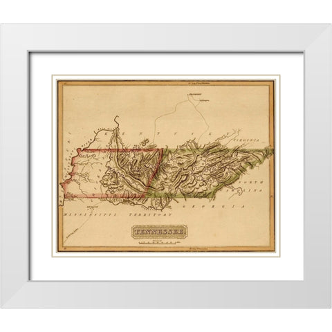 Tennessee 1817 White Modern Wood Framed Art Print with Double Matting by Vintage Maps