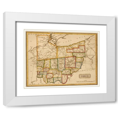 Ohio 1817 White Modern Wood Framed Art Print with Double Matting by Vintage Maps