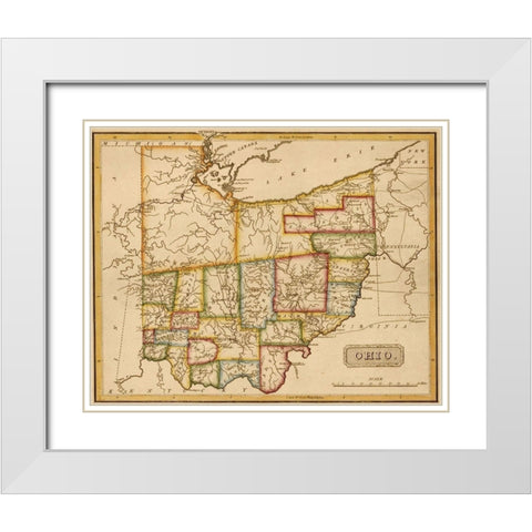 Ohio 1817 White Modern Wood Framed Art Print with Double Matting by Vintage Maps