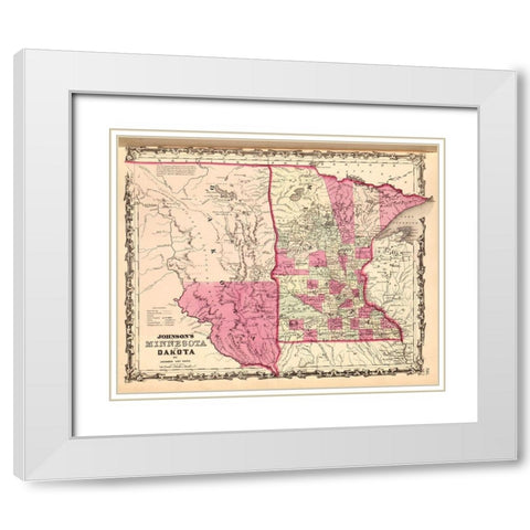Minnesota and Dakota 1862 White Modern Wood Framed Art Print with Double Matting by Vintage Maps