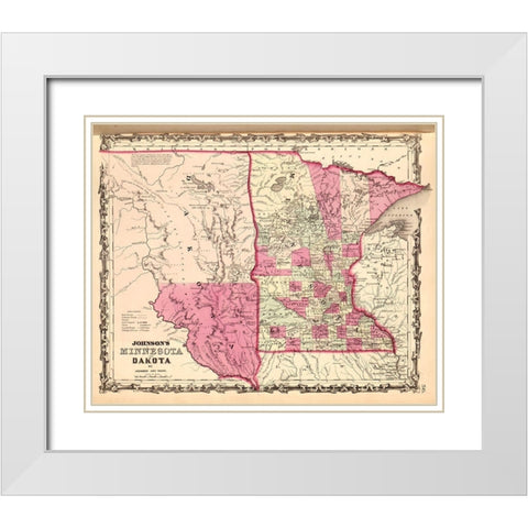 Minnesota and Dakota 1862 White Modern Wood Framed Art Print with Double Matting by Vintage Maps