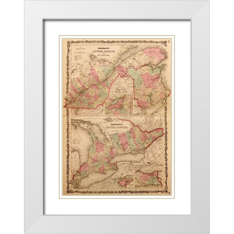 Lower Canada and New Brunswick 1862 White Modern Wood Framed Art Print with Double Matting by Vintage Maps