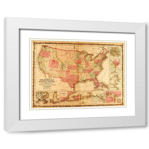 Military Map of the United States 1862 White Modern Wood Framed Art Print with Double Matting by Vintage Maps