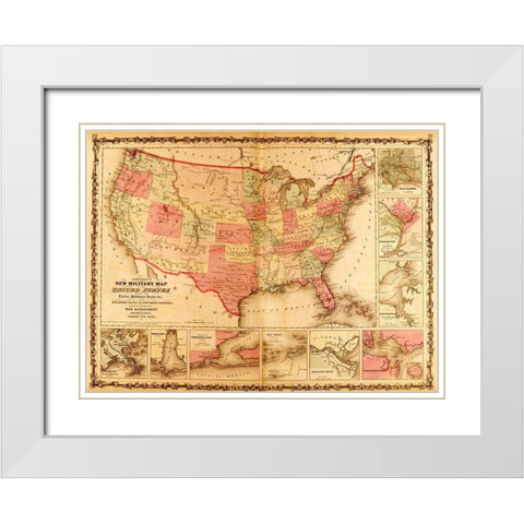 Military Map of the United States 1862 White Modern Wood Framed Art Print with Double Matting by Vintage Maps