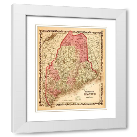 Maine 1862 White Modern Wood Framed Art Print with Double Matting by Vintage Maps