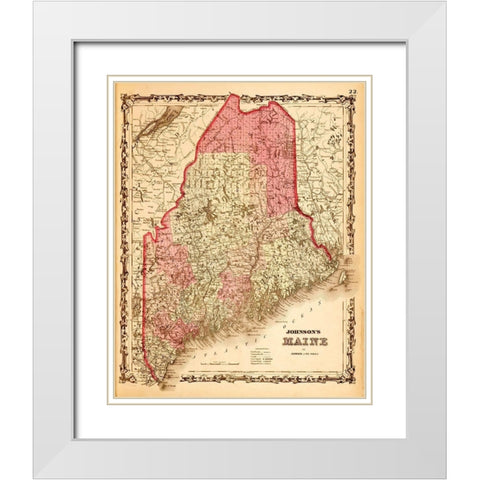 Maine 1862 White Modern Wood Framed Art Print with Double Matting by Vintage Maps