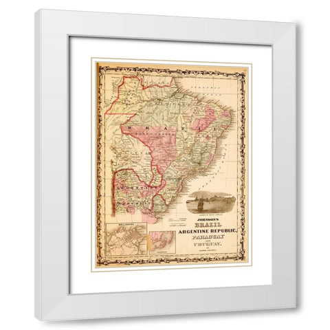 Brazil and Argentina 1862 White Modern Wood Framed Art Print with Double Matting by Vintage Maps