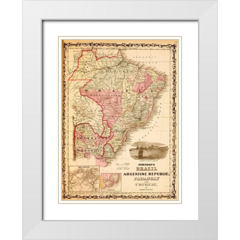 Brazil and Argentina 1862 White Modern Wood Framed Art Print with Double Matting by Vintage Maps