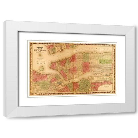 Manhattan Island 1862 White Modern Wood Framed Art Print with Double Matting by Vintage Maps